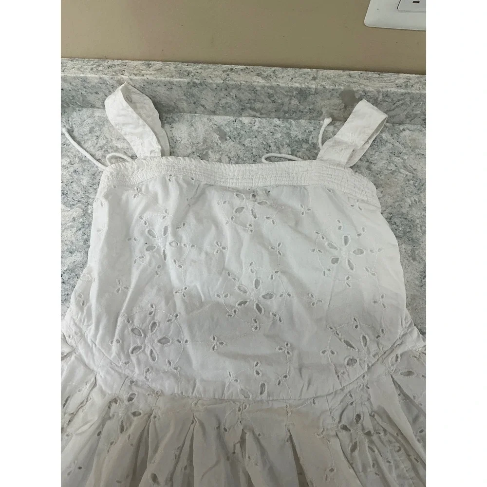 Free People Primavera Eyelet Lace Midi Dress XS White Boho Square Neck Tie Back